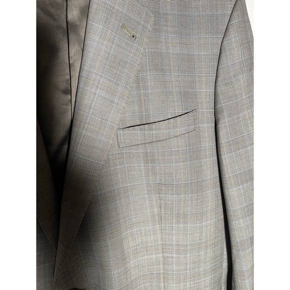 44 L Baroni 100% Wool Men Tan glen Plaid Jacket Light Academic Subtle Luxury - Picture 5 of 10
